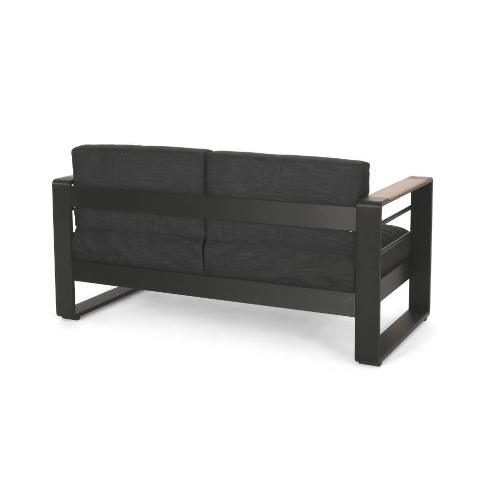 Vinia Loveseat, Outdoor Dark Gray Polyester, Wood Accents, Black, 57 Inch -BM321259