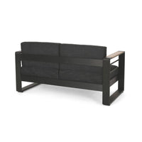 Vinia Loveseat, Outdoor Dark Gray Polyester, Wood Accents, Black, 57 Inch -BM321259