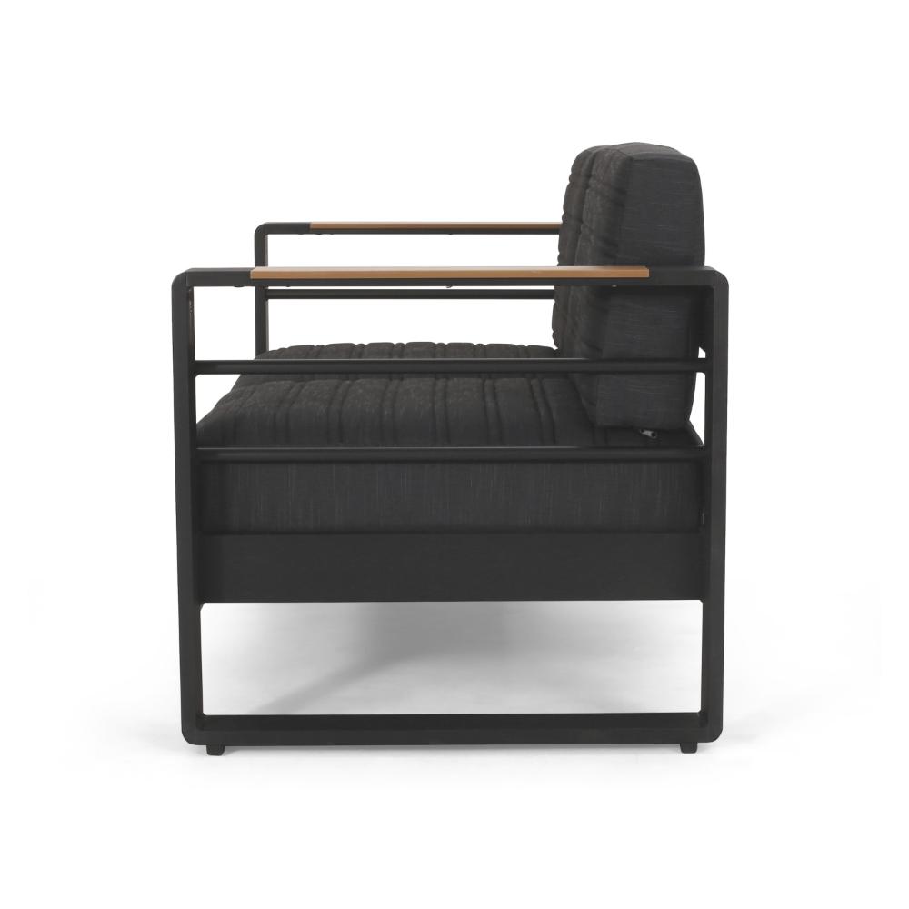 Vinia Loveseat, Outdoor Dark Gray Polyester, Wood Accents, Black, 57 Inch -BM321259