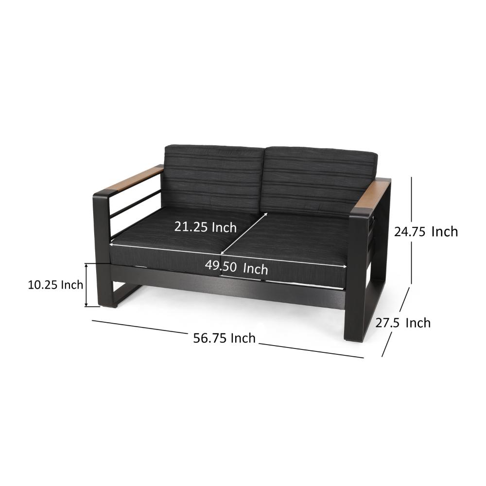 Vinia Loveseat, Outdoor Dark Gray Polyester, Wood Accents, Black, 57 Inch -BM321259
