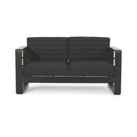 Vinia Loveseat, Outdoor Dark Gray Polyester, Wood Accents, Black, 57 Inch