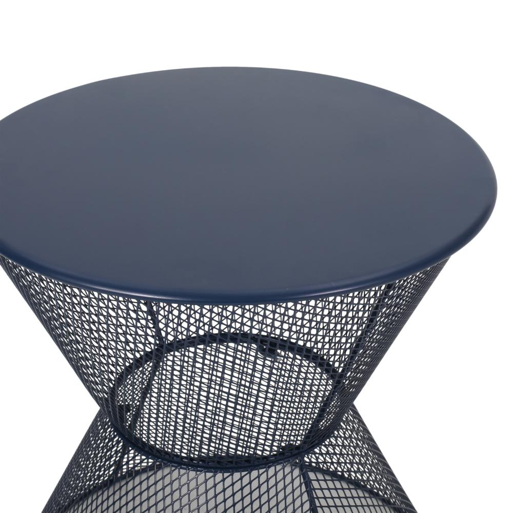 Nian Side Table, Round Top, Hourglass, Outdoor Navy Blue Iron, 18 Inch -BM321260