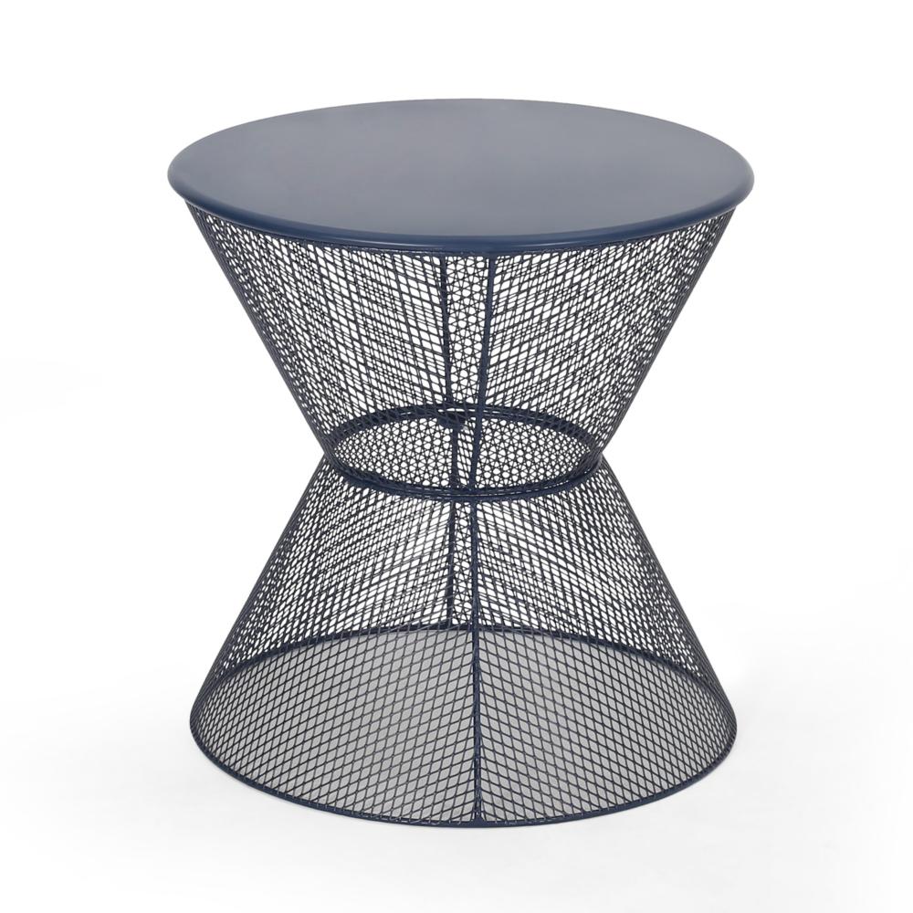 Nian Side Table, Round Top, Hourglass, Outdoor Navy Blue Iron, 18 Inch -BM321260