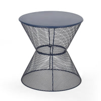 Nian Side Table, Round Top, Hourglass, Outdoor Navy Blue Iron, 18 Inch -BM321260