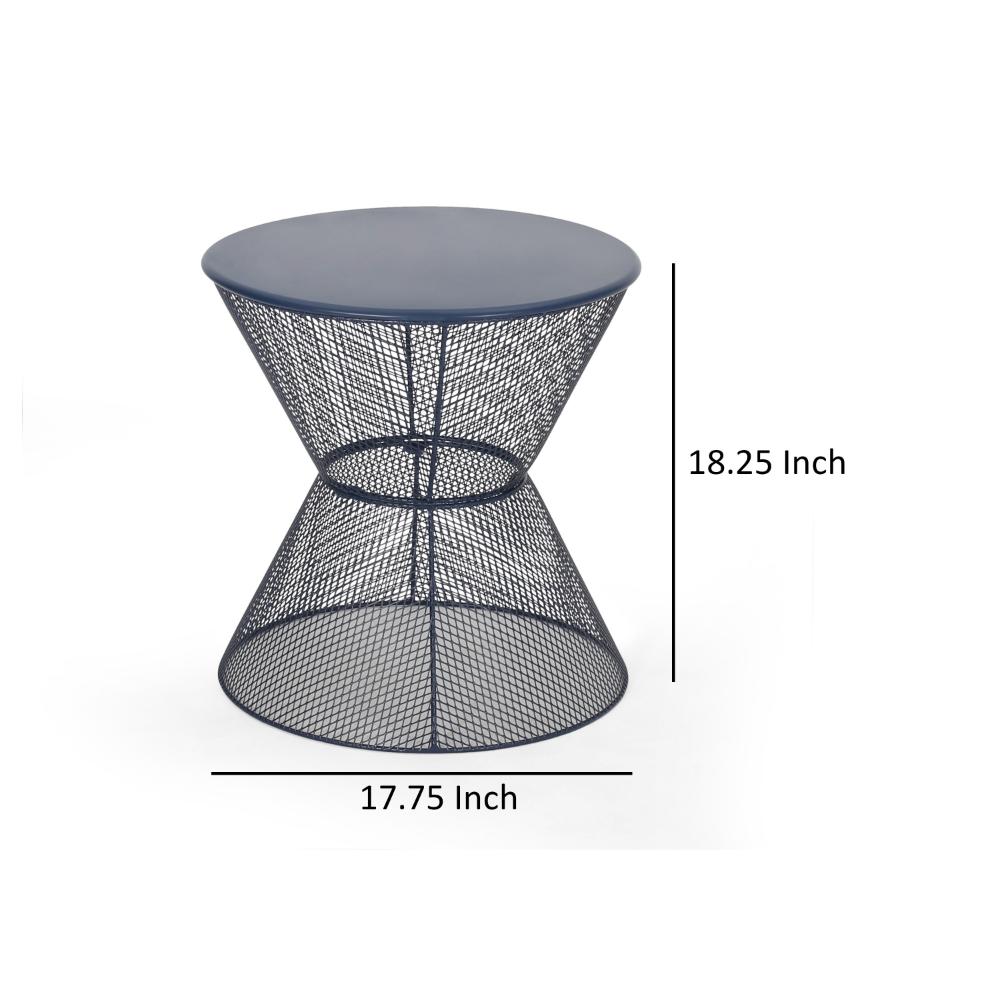 Nian Side Table, Round Top, Hourglass, Outdoor Navy Blue Iron, 18 Inch -BM321260