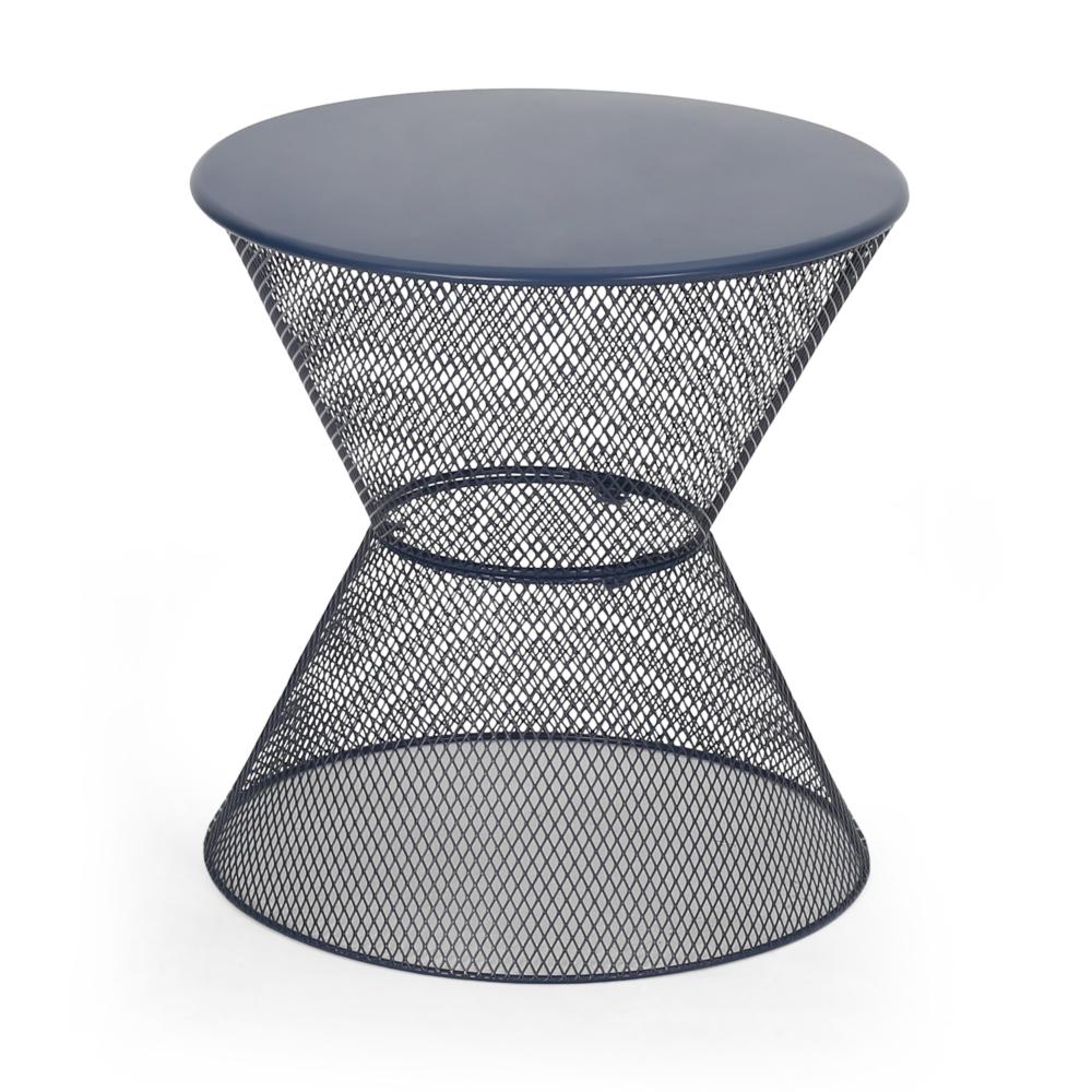 Nian Side Table, Round Top, Hourglass, Outdoor Navy Blue Iron, 18 Inch