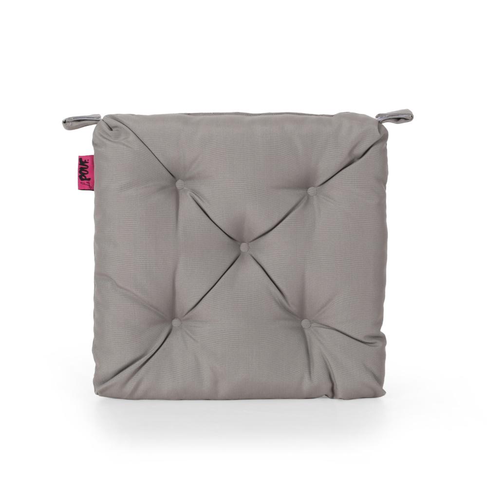 Caba Chair Cushion Pad, Tufted 16 Inch, Water Resistant, Gray Polyester