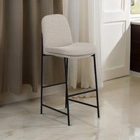 Revee Barstool Chair, Black Iron Frame, Water-Resistant Beige Polyester -BM321512