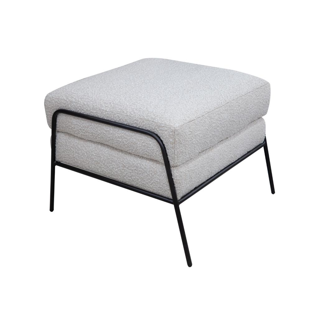 Tyna Ottoman, 27 Inch, Industrial Style Black Iron Legs, Ivory Polyester -BM321537