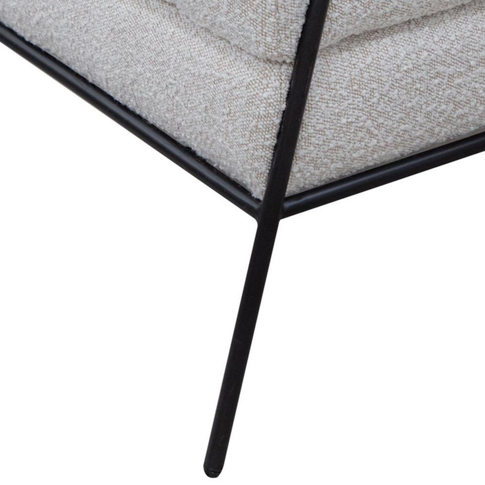 Tyna Ottoman, 27 Inch, Industrial Style Black Iron Legs, Ivory Polyester -BM321537