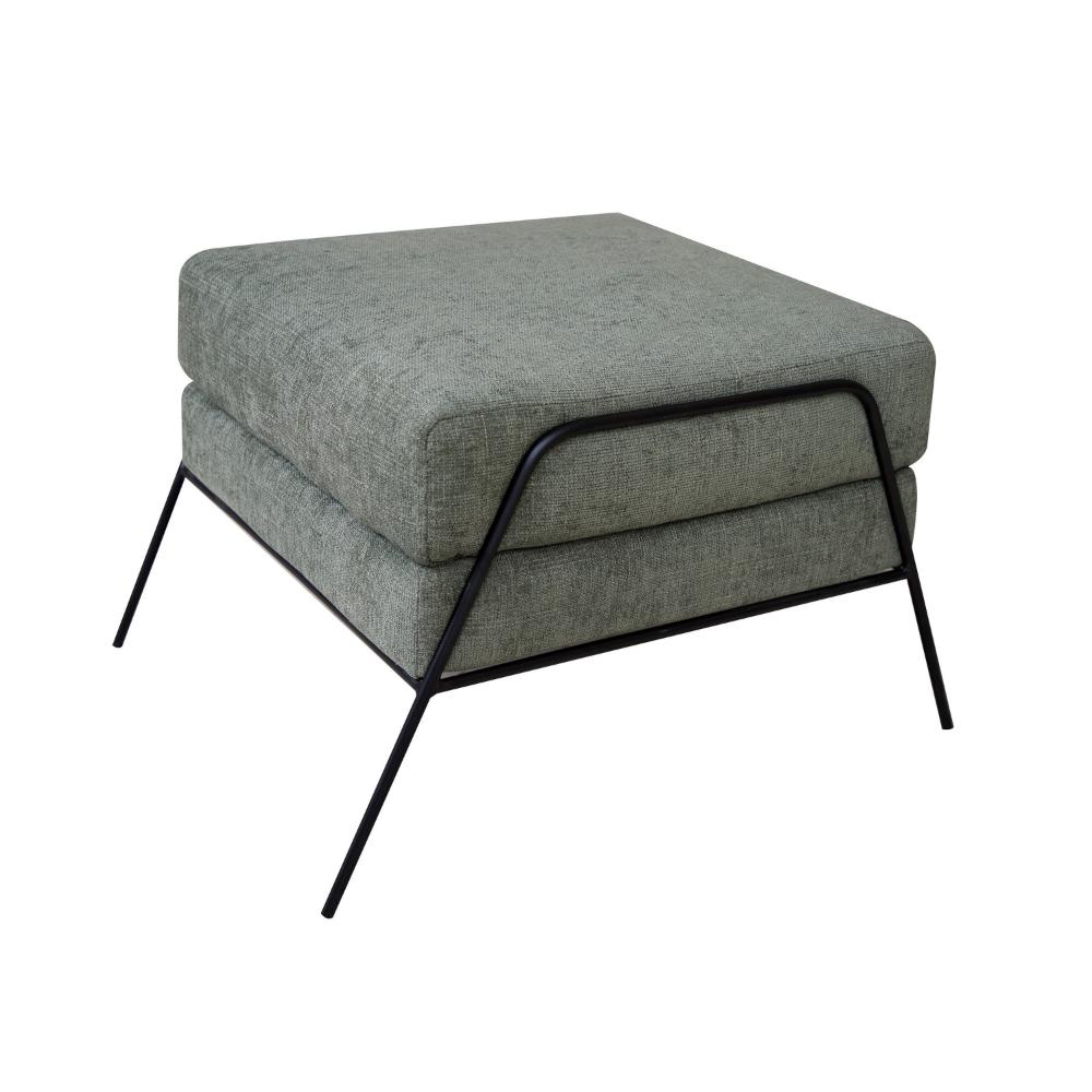 Tyna Ottoman, 27 Inch, Industrial Black Iron Legs, Olive Green Polyester