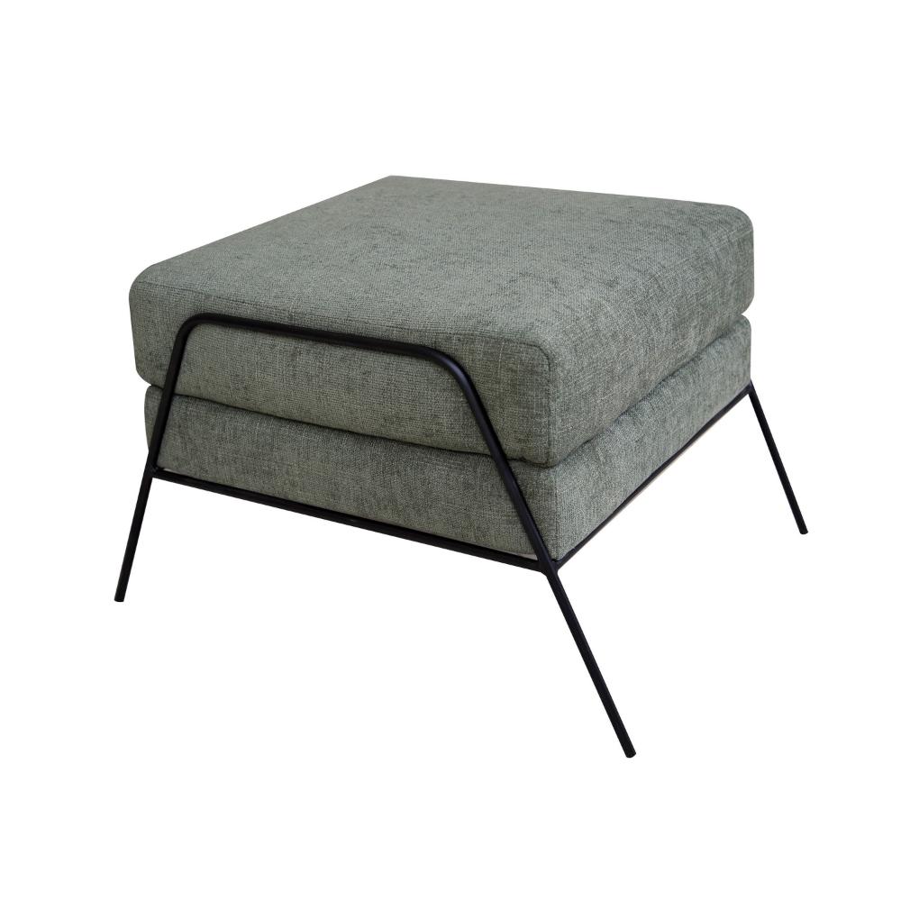 Tyna Ottoman, 27 Inch, Industrial Black Iron Legs, Olive Green Polyester -BM321538