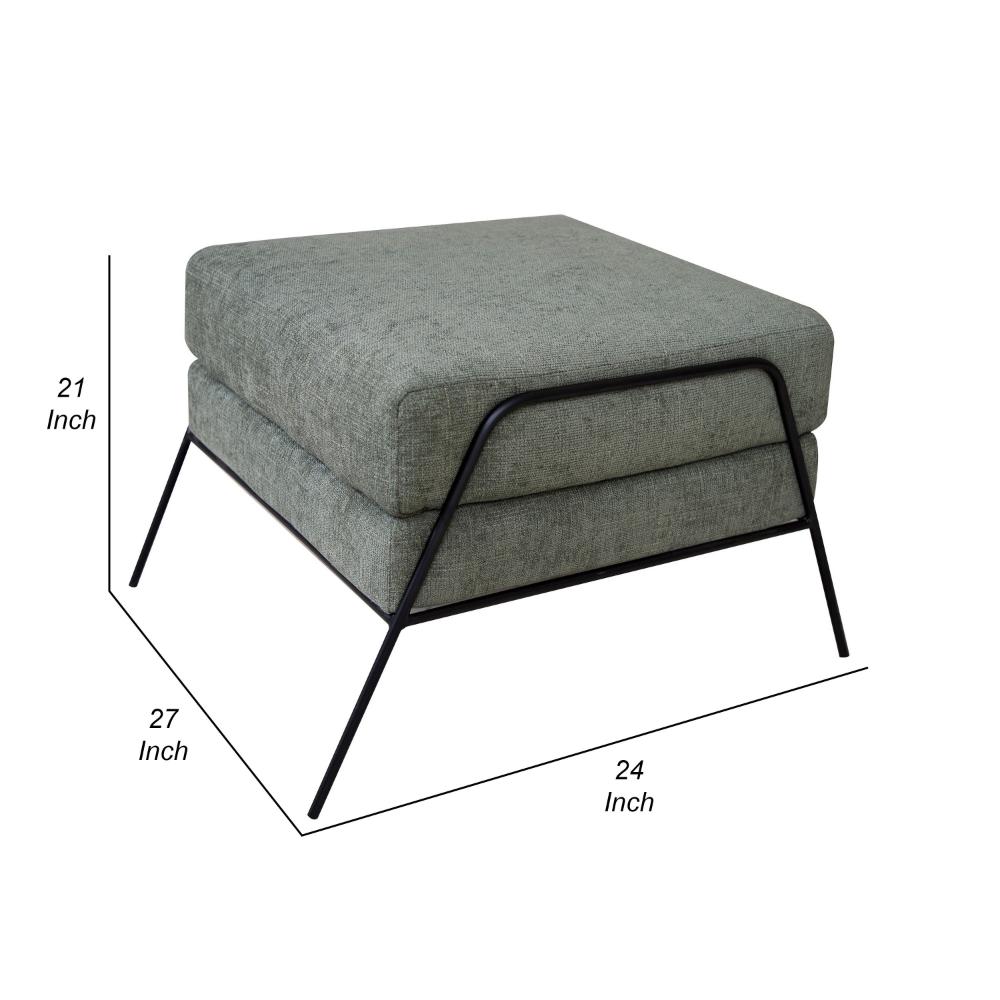 Tyna Ottoman, 27 Inch, Industrial Black Iron Legs, Olive Green Polyester -BM321538