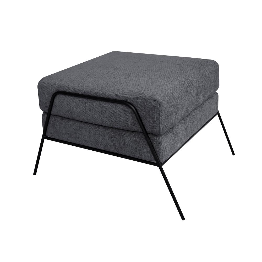 Tyna Ottoman, 27 Inch, Industrial Style Black Iron Legs, Gray Polyester -BM321539
