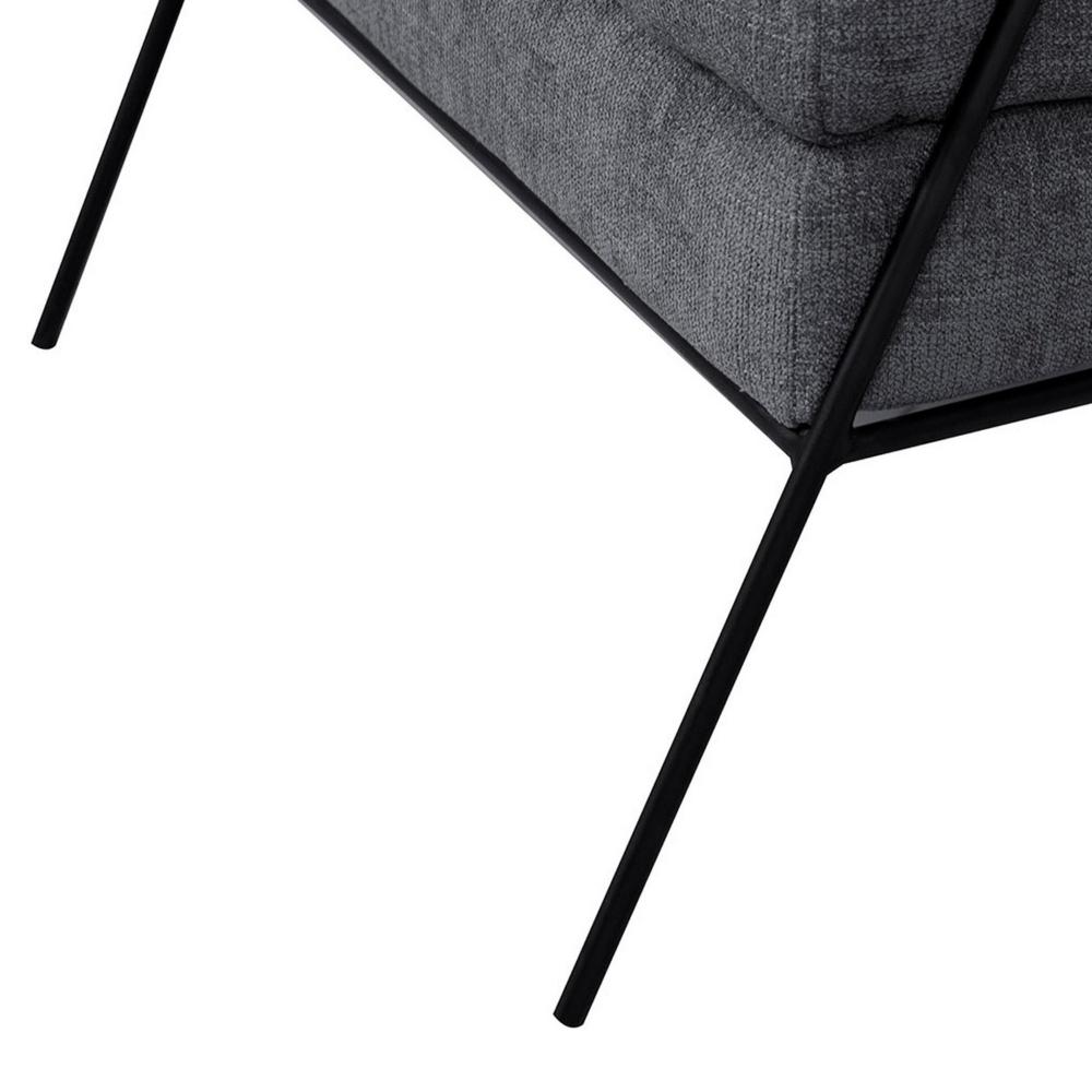 Tyna Ottoman, 27 Inch, Industrial Style Black Iron Legs, Gray Polyester -BM321539