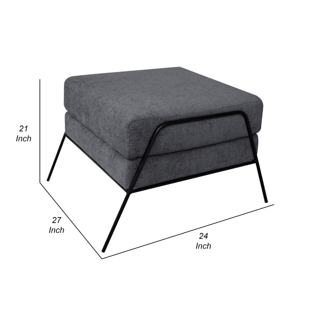 Tyna Ottoman, 27 Inch, Industrial Style Black Iron Legs, Gray Polyester -BM321539