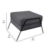 Tyna Ottoman, 27 Inch, Industrial Style Black Iron Legs, Gray Polyester -BM321539