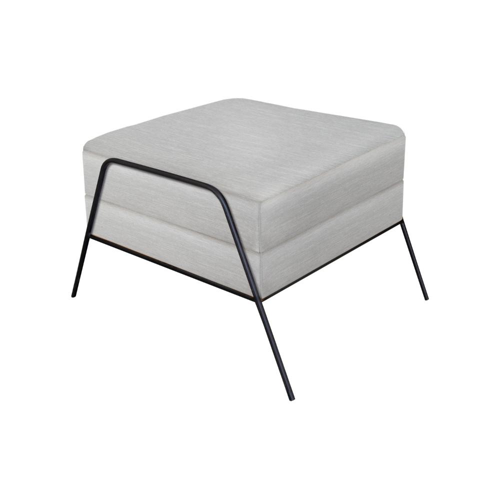 Tyna Ottoman, 27 Inch, Industrial Style Black Iron Legs, White Polyester -BM321540