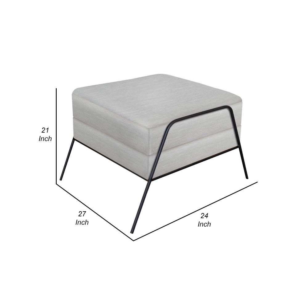 Tyna Ottoman, 27 Inch, Industrial Style Black Iron Legs, White Polyester -BM321540