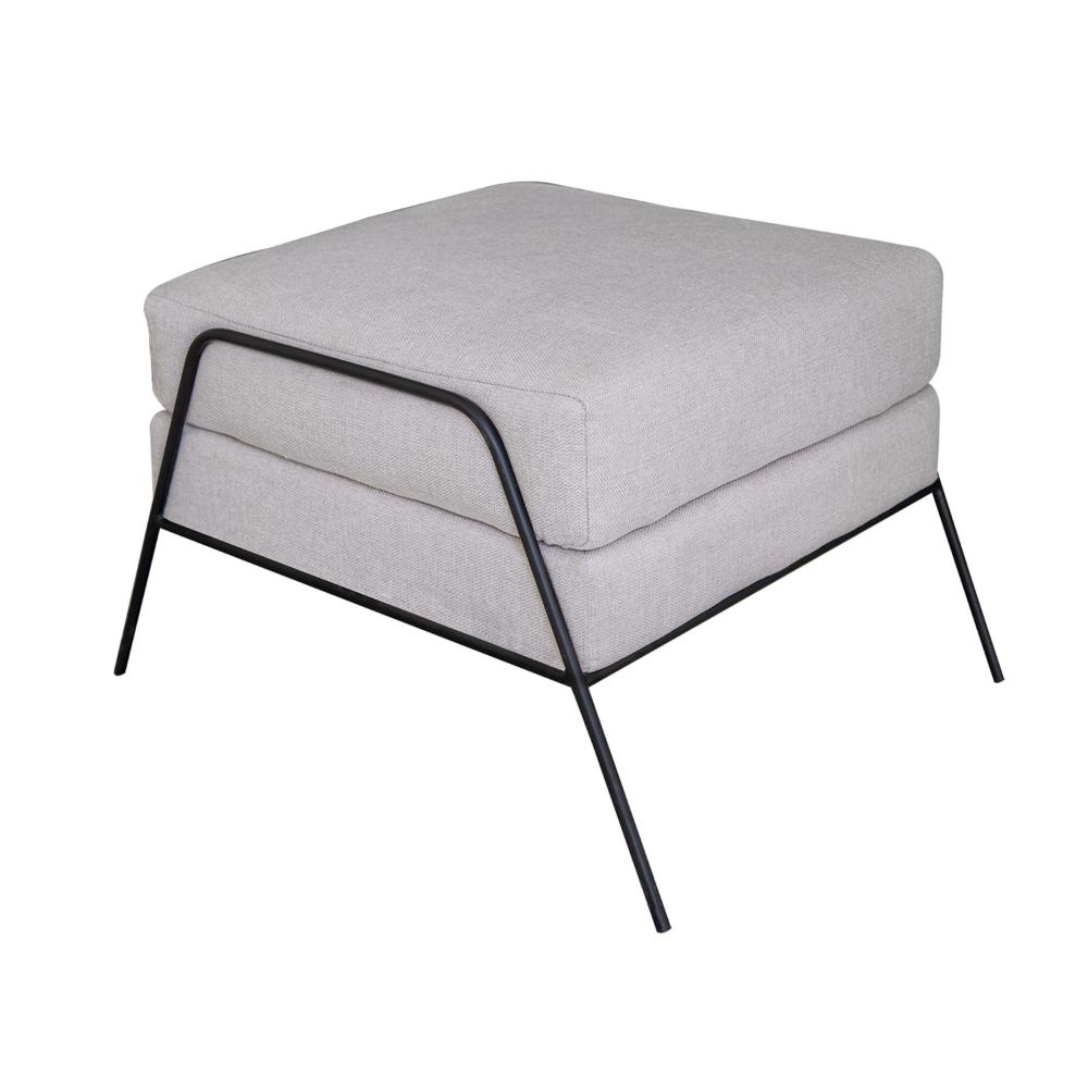 Tyna Ottoman, 27 Inch, Industrial Style Black Iron Legs, Beige Polyester -BM321541