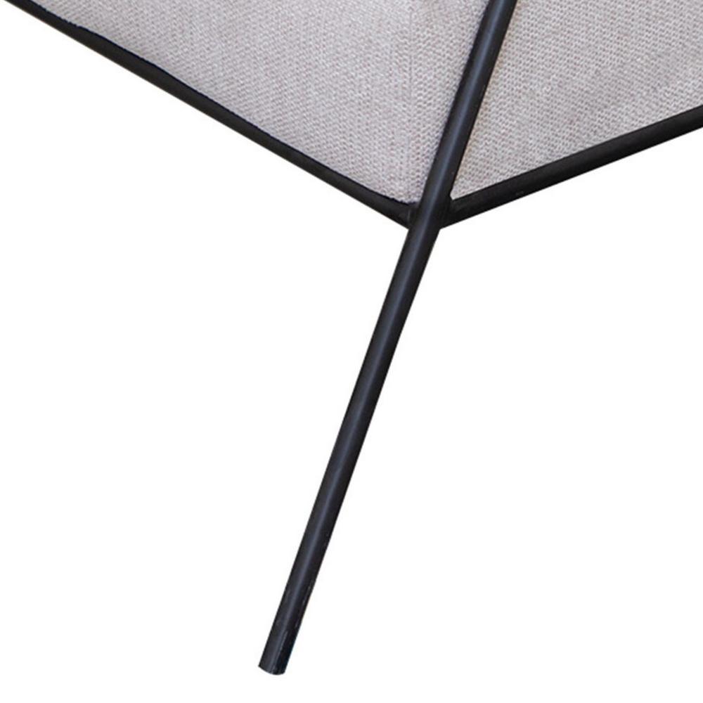 Tyna Ottoman, 27 Inch, Industrial Style Black Iron Legs, Beige Polyester -BM321541