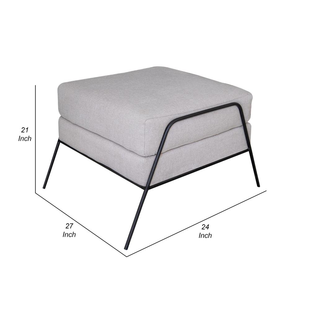 Tyna Ottoman, 27 Inch, Industrial Style Black Iron Legs, Beige Polyester -BM321541