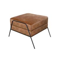 Tyna 27 Inch Ottoman, Industrial Black Iron Legs, Cognac Brown Faux Leather -BM321542