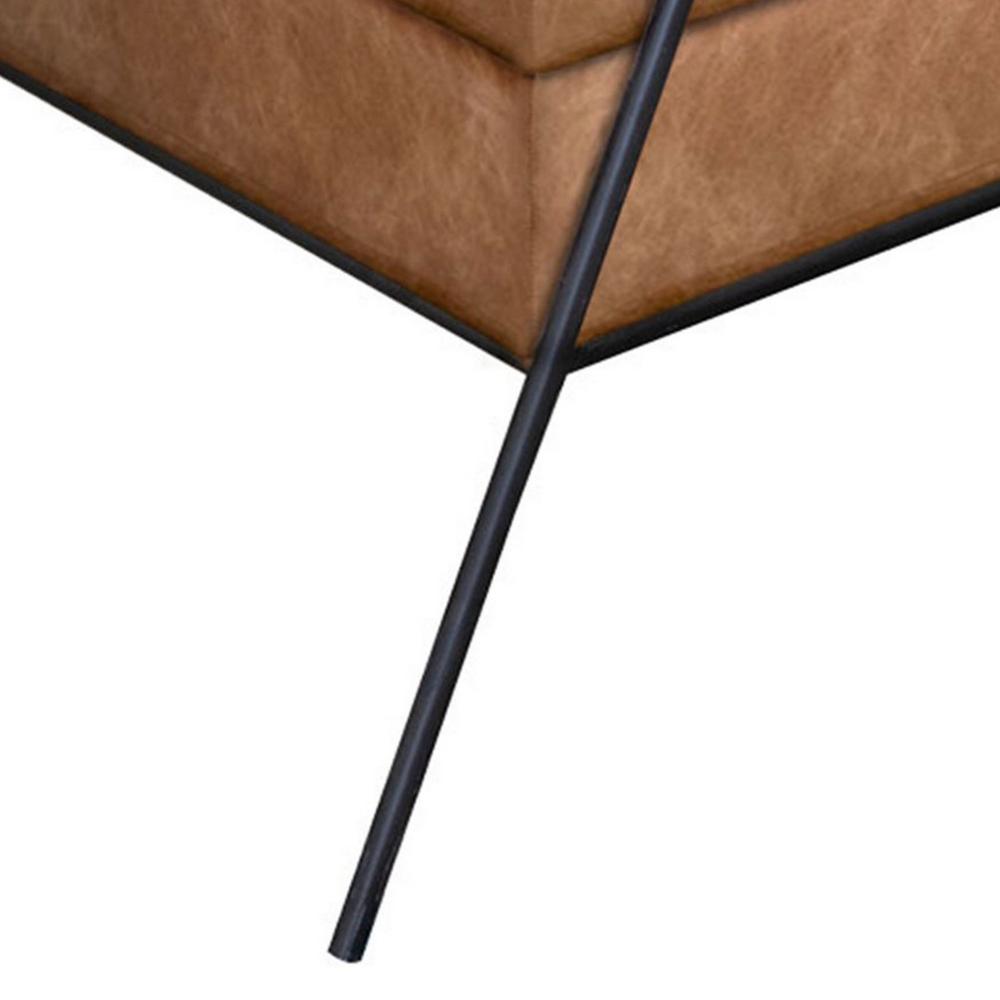Tyna 27 Inch Ottoman, Industrial Black Iron Legs, Cognac Brown Faux Leather -BM321542
