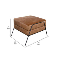 Tyna 27 Inch Ottoman, Industrial Black Iron Legs, Cognac Brown Faux Leather -BM321542