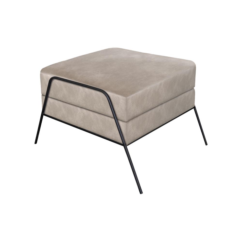 Tyna Ottoman, 27 Inch, Industrial Black Iron Legs, Snow Gray Polyester -BM321543