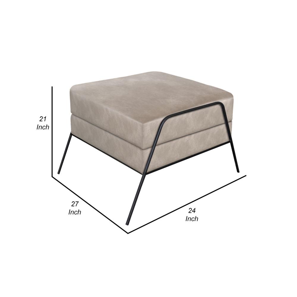 Tyna Ottoman, 27 Inch, Industrial Black Iron Legs, Snow Gray Polyester -BM321543