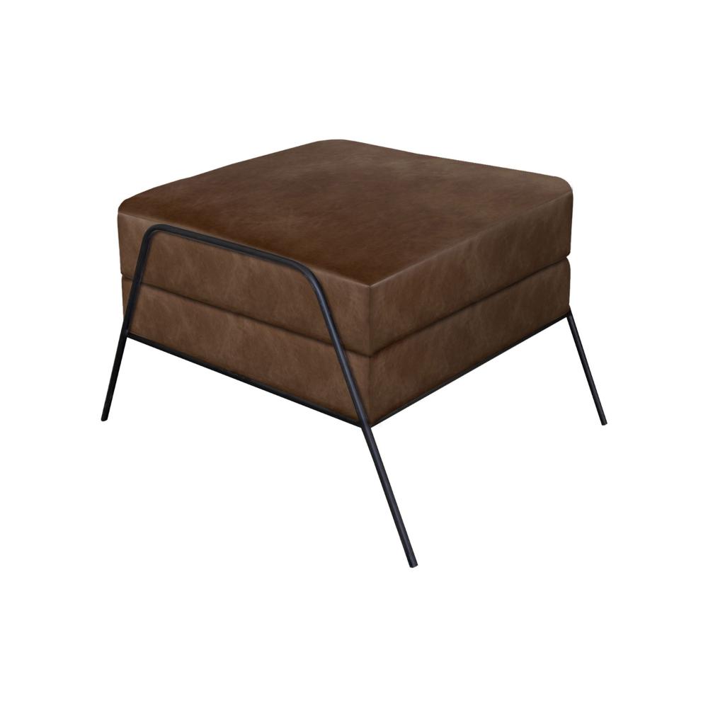 Tyna Ottoman, 27 Inch, Industrial Black Iron Legs, Hickory Brown Polyester -BM321544