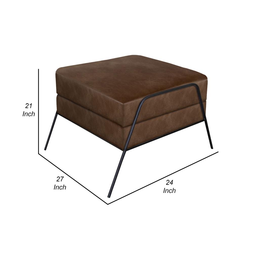 Tyna Ottoman, 27 Inch, Industrial Black Iron Legs, Hickory Brown Polyester -BM321544