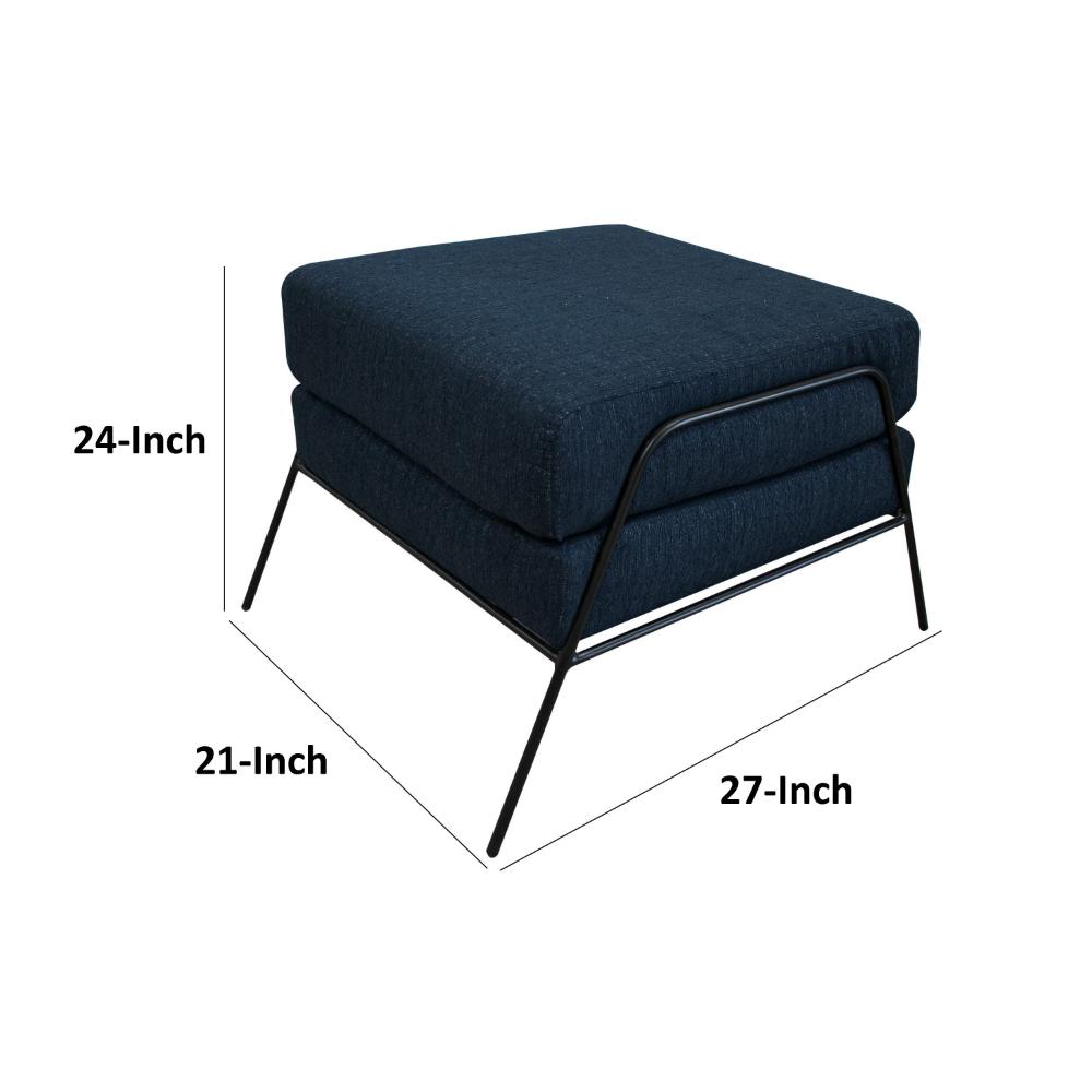 Tyna Ottoman, 27 Inch, Industrial Black Iron Legs, Navy Blue Polyester -BM321545