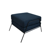 Tyna Ottoman, 27 Inch, Industrial Black Iron Legs, Navy Blue Polyester