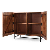 38 Inch Sideboard Cabinet Console, 2 Doors, 4 Shelves, Brown Mango Wood -BM321585