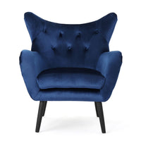 Siyan Accent Armchair, Navy Blue Velvet, Tufted Wingback, Black Wood Legs -BM321619