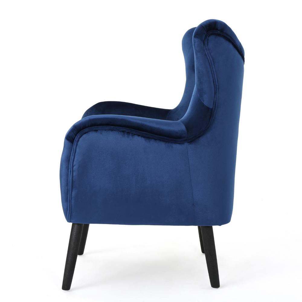 Siyan Accent Armchair, Navy Blue Velvet, Tufted Wingback, Black Wood Legs -BM321619