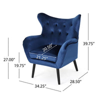 Siyan Accent Armchair, Navy Blue Velvet, Tufted Wingback, Black Wood Legs -BM321619