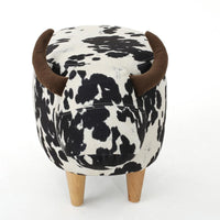 Massy Cow Kids Ottoman 25 Inches, Black, White Velvet, Light Brown Horn -BM321677