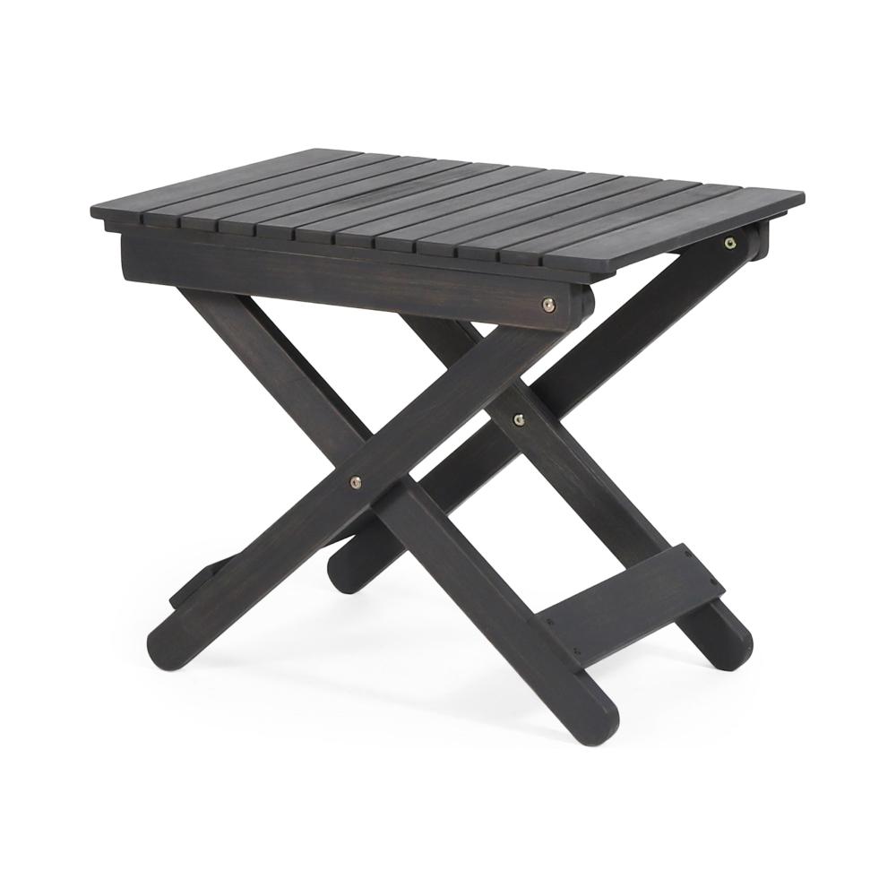 Kyre Outdoor Side Table, Foldable Slatted 23 Inch, Dark Gray Acacia Wood