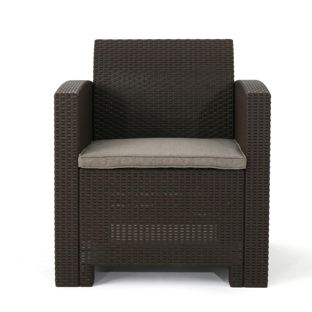 Rika Outdoor Club Chair, Brown Faux Wicker, Beige Water-Resistant Polyester -BM321698