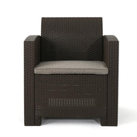 Rika Outdoor Club Chair, Brown Faux Wicker, Beige Water-Resistant Polyester -BM321698