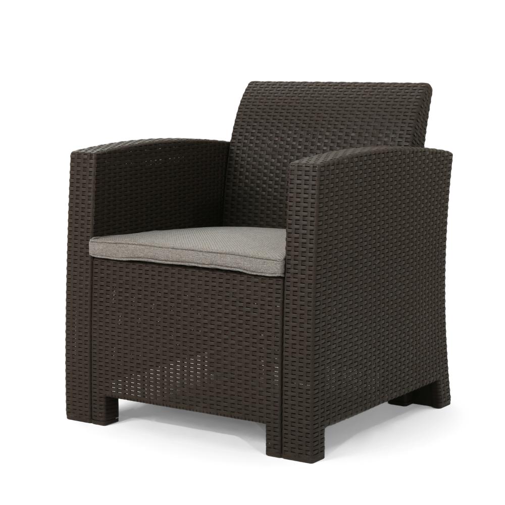 Rika Outdoor Club Chair, Brown Faux Wicker, Beige Water-Resistant Polyester