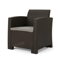 Rika Outdoor Club Chair, Brown Faux Wicker, Beige Water-Resistant Polyester