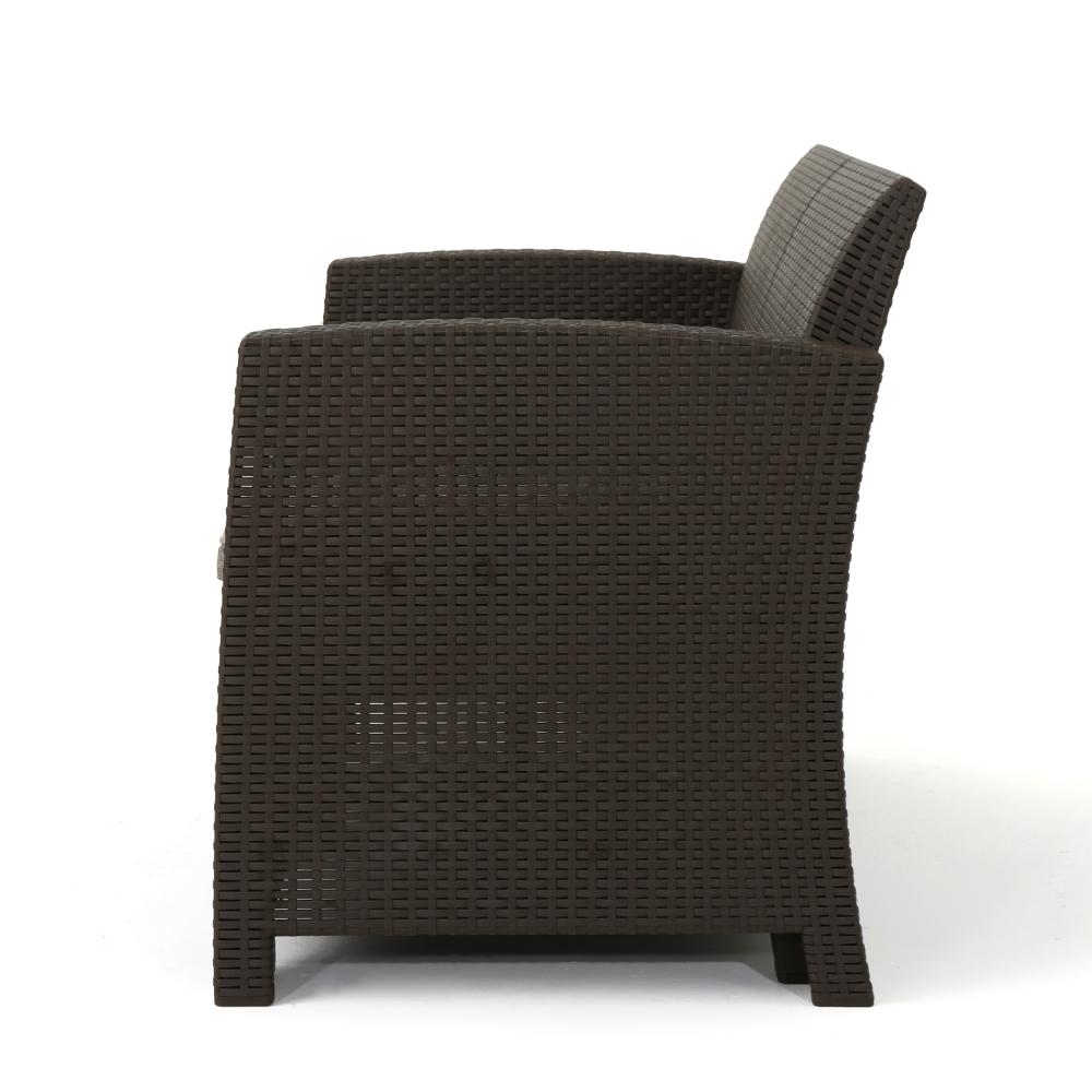 Rika Outdoor Club Chair, Brown Faux Wicker, Beige Water-Resistant Polyester -BM321698