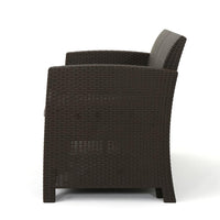 Rika Outdoor Club Chair, Brown Faux Wicker, Beige Water-Resistant Polyester -BM321698