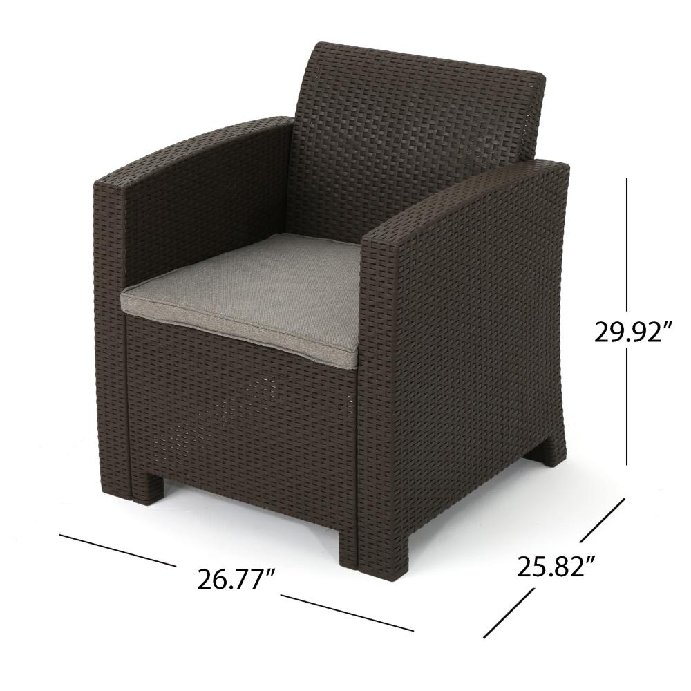 Rika Outdoor Club Chair, Brown Faux Wicker, Beige Water-Resistant Polyester -BM321698
