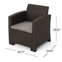 Rika Outdoor Club Chair, Brown Faux Wicker, Beige Water-Resistant Polyester -BM321698