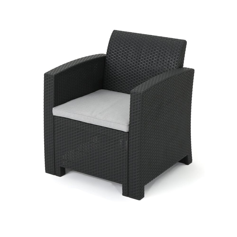 Rika Outdoor Club Chair, Black Faux Wicker, Gray Water-Resistant Polyester -BM321699